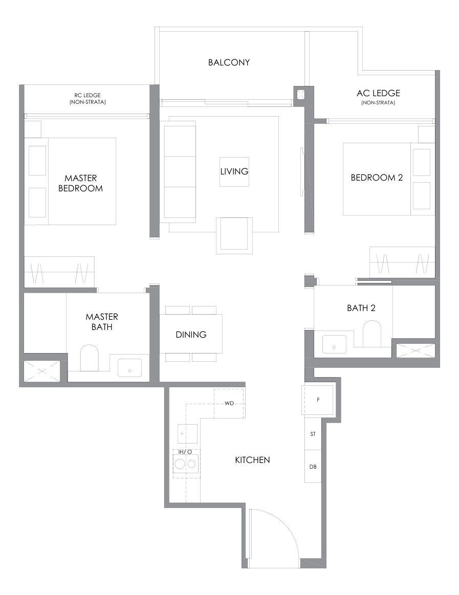 River Modern type B3 floor plan, 2 Bedroom, 678 square feet
