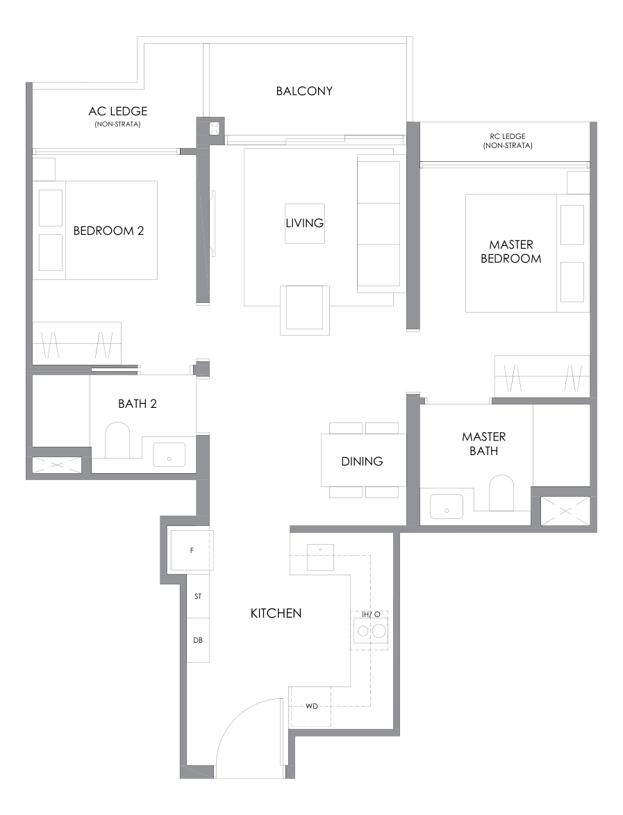 River Modern type B4 floor plan, 2 Bedroom, 689 square feet
