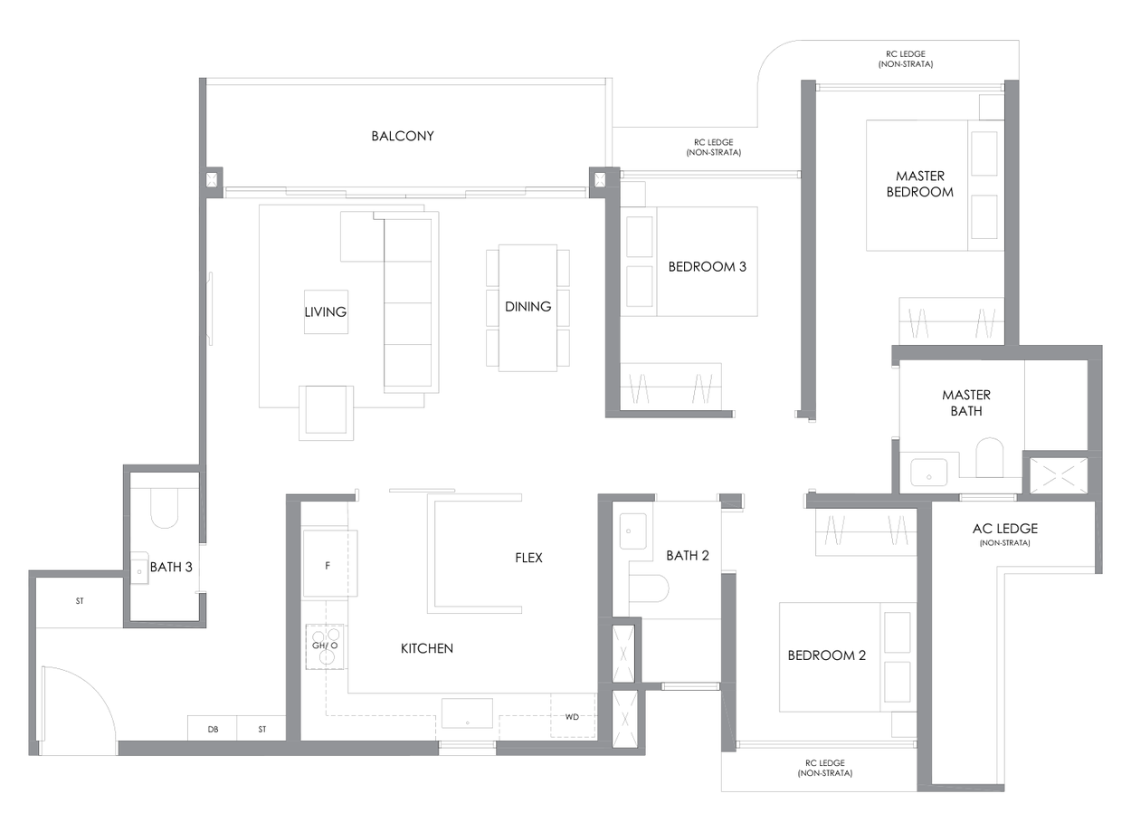 River Modern type C5 floor plan, 3 Bedroom, 1,098 square feet