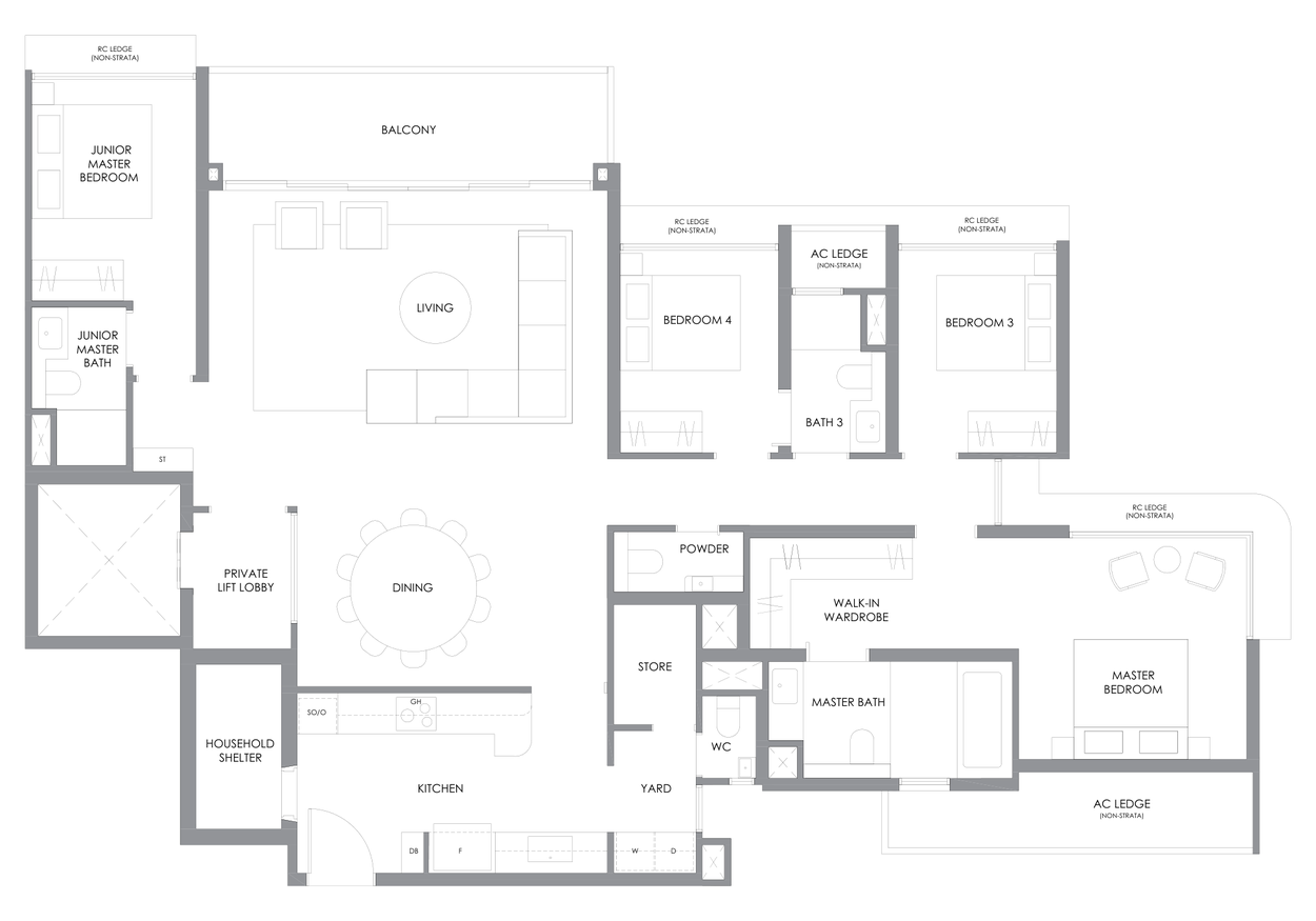 River Modern type D2 floor plan, 4 Bedroom, 1,830 square feet